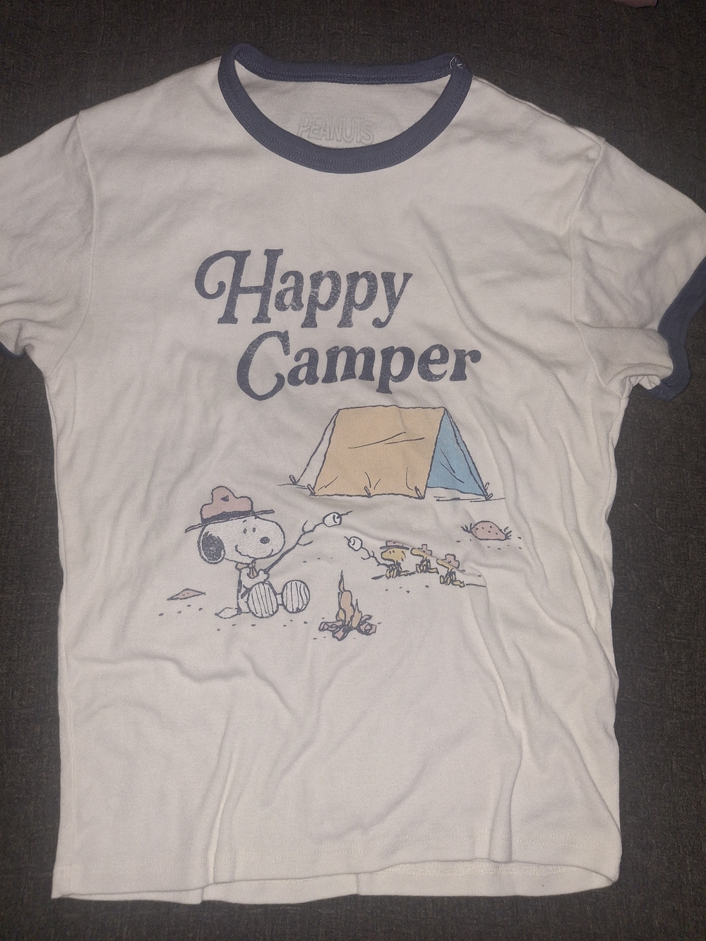 Peanuts Kids "Happy Camper" Graphic Tee - White with Navy Trim
